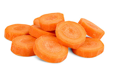 sliced carrots in circles on white isolated background