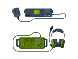 Handheld Transceiver or Walkie-talkie as Portable Radio Device with Antenna Vector Set © topvectors