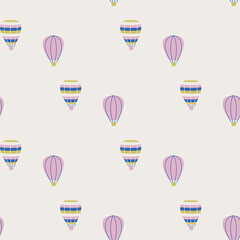 Seamless vector balloon pattern. Multicolor hand drawn airship background. For fabric, textile, banner, design, wrapping.