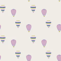 Papier Peint photo Montgolfière Seamless vector balloon pattern. Multicolor hand drawn airship background. For fabric, textile, banner, design, wrapping.