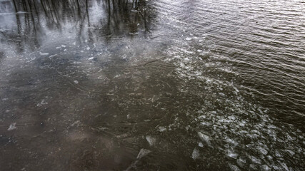 water flowing into the water in winter