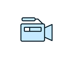 Video camera flat icon. Thin line signs for design logo, visit card, etc. Single high-quality outline symbol for web design or mobile app. Sign outline pictogram.