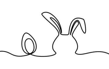 Cute rabbit and egg continuous line drawing . Symbol Easter. Editable stroke. Minimalistic vector illustration.