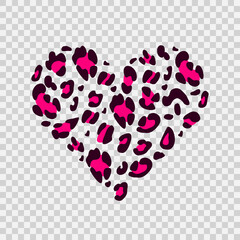 Leopard heart on a transparent background. Animalistic print. Symbol of love. Suitable for printing on a T-shirt. Vector hand-drawn illustration