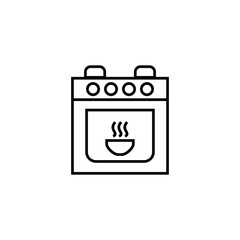 Household and daily routine concept. Single outline monochrome sign in flat style. Editable stroke. Line icon of bowl in oven