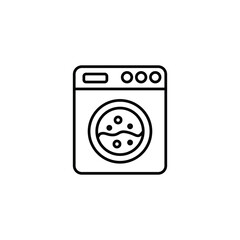 Household and daily routine concept. Single outline monochrome sign in flat style. Editable stroke. Line icon of washing machine