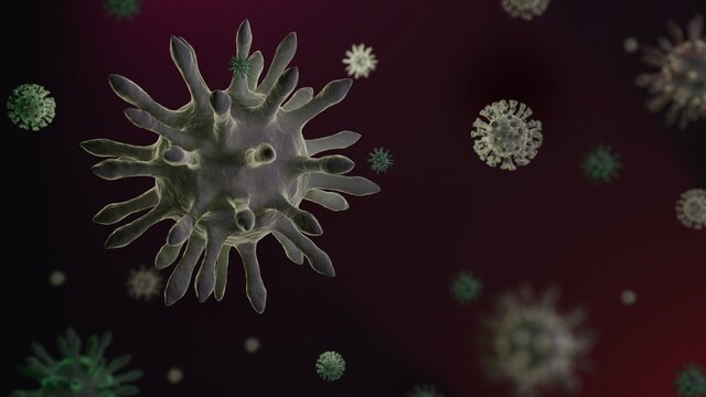 3D render Coronavirus 2019-nCov and coronaviruses influenza medical health pandemic virus in microscope virus close up