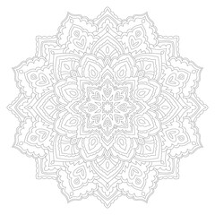 Mandala Vector Design. Abstract intricate pattern with many details. Ethnic anti-stress coloring book page for adults. Round mandala on white isolated background. Hand drawn vector illustration. 