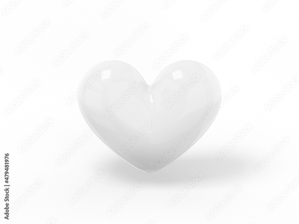 Poster stylized white one color heart on a white flat background. minimalistic design object. 3d rendering 