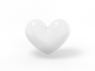 Stylized white one color heart on a white flat background. Minimalistic design object. 3d rendering iconui ux interface element.