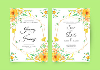 Elegant floral watercolor wedding invitation and menu template collection. Watercolor flower invitation card template.  