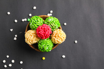 Murmura ladoo or puffed rice ball Indian festival food snack sweet for sankranti