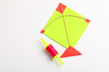 Colorful paper kites and string , Makar Sankranti festival Concept