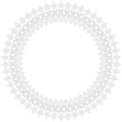 Oriental round light silver frame with arabesques and floral elements. Floral border with vintage pattern. Greeting card with place for text