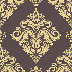 Classic seamless pattern. Damask orient brown and golden ornament. Classic vintage background. Orient ornament for fabric, wallpaper and packaging