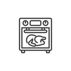 Baking chicken in stove line icon.