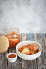 Homemade kimchi and vegetable ingredients.