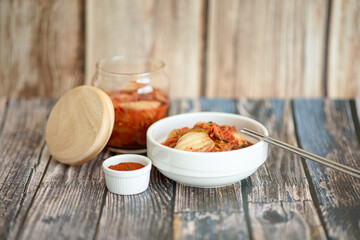 Homemade kimchi and vegetable ingredients.