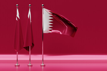 3D illustration of the national flag of Qatar on a metal flagpole fluttering .Country symbol.