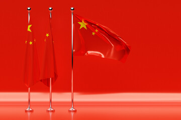 3D illustration of the national flag of China on a metal flagpole fluttering .Country symbol.