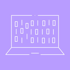 Artificial intelligence and machine learning line icon. Laptop binary. Simple thin outline pictogram. AI concept. Innovative robotic technology element. Cpu,cloud. Editable stroke vector illustration