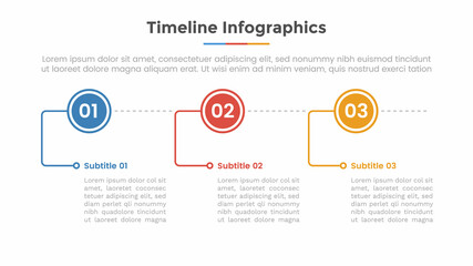 timeline infographic concept with 3 or three list step with circle shape and flat style