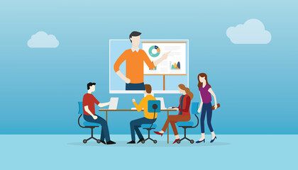 online mentoring business technology concept team work on same table with modern flat style