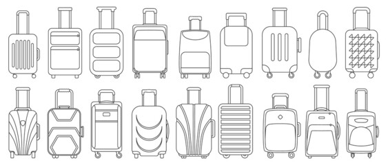 Suitcase isolated outline set icon. Vector outline set icon luggage for travel. Vector illustration suitcase on white background.