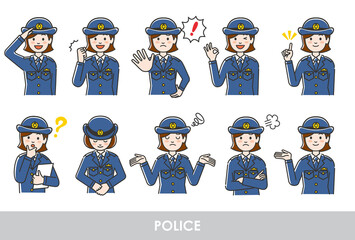 女性警察官のイラスト素材セット