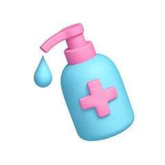 Cartoon bottle of hand sanitizer, liquid soap isolated on white