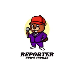 Vector Logo Illustration Beaver Reporter Mascot Cartoon Style.