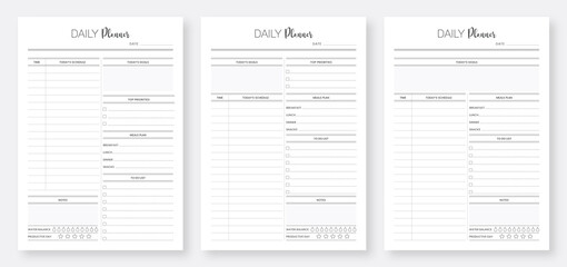 Daily Planner Template Set. Daily Planner Printable Template. Modern planner template set. Set of Daily Planner Template Printable Layout. - obrazy, fototapety, plakaty