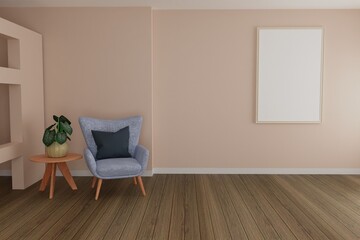 Fototapeta na wymiar picture frame concept. empty room interior 3d rendering 