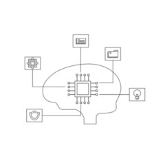 Brain with digital circuit and programmer. Machine learning, artificial intelligence, digital brain and artificial thinking process concepts