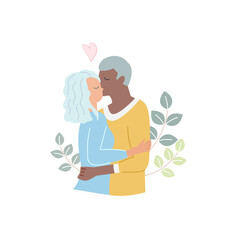 Elderly Couple in love, cartoon vector illustration for valentine's day concept.	