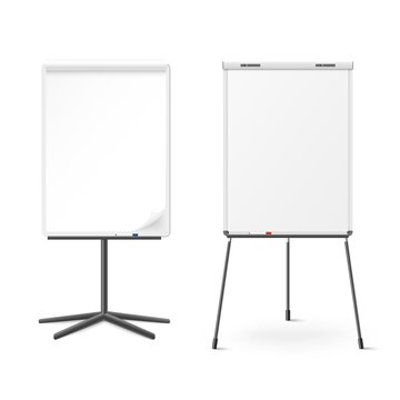 Blank flip chart whiteboard mockups set, realistic vector illustration isolated.
