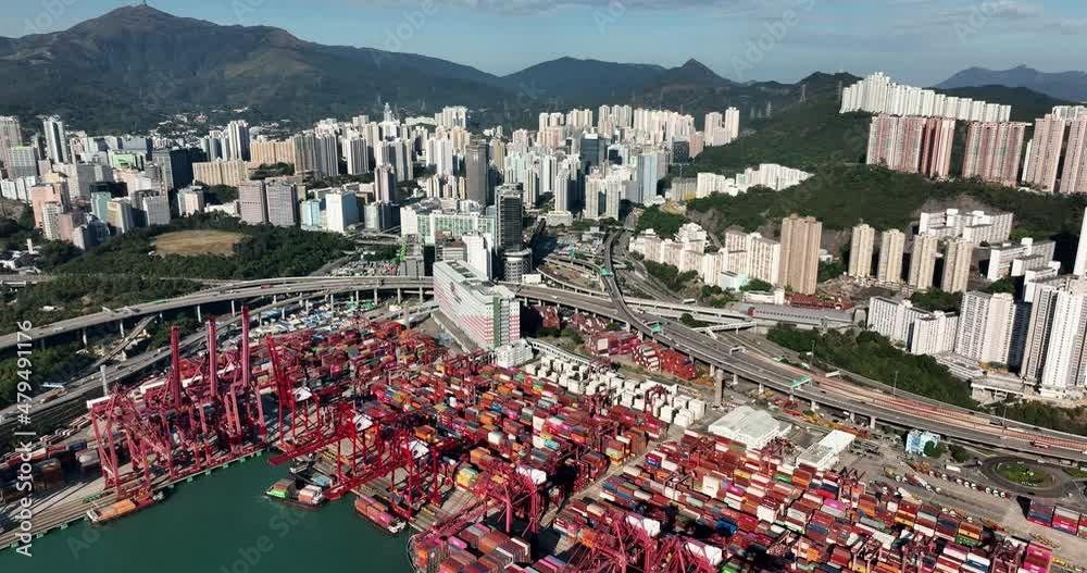 Wall mural top view of hong kong terminal port