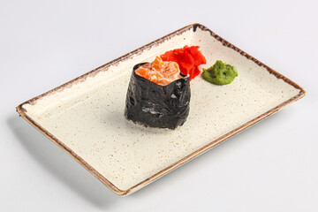 Japanese sushi gunkan with salmon