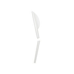 Broken plastic knife, disposable cutlery concept - realistic vector illustration isolated on white background.