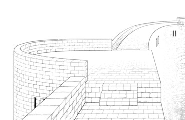 漫画風ペン画イラスト　西洋風_城