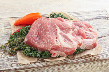 Raw pork neck for cooking