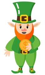 Leprekonk to the feast of St. Patrick. White background, isolator. Flat style. Vector illustration.