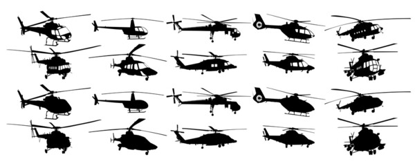 The set of helicopter silhouettes. - obrazy, fototapety, plakaty