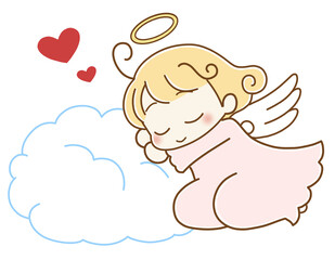 スヤスヤ寝てる天使　ピンク　ハート