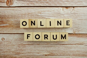 Online Forum word alphabet letters on wooden background