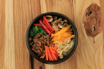 Bibimbap, Korean spicy salad with rice bowl - traditionally Korean food style