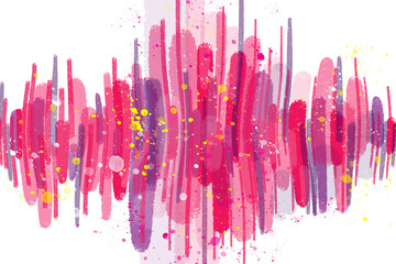 Abstract pattern. Color paint. Watercolor minimal artwork. Bright pink red purple yellow ink stroke spatter stain creative ornament isolated on white art background.