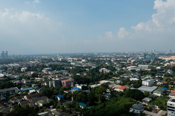 Aerial city view from flying drone at Nonthaburi, Thailand, top view landscape