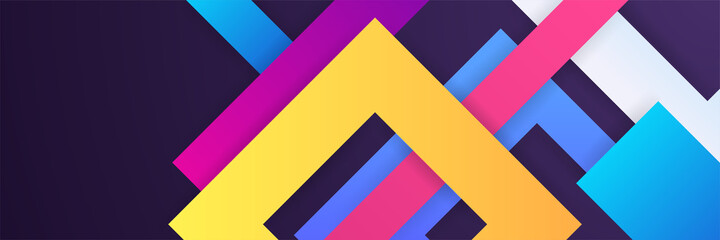 Dynamic stroke square gradient blue yellow pink colorful Abstract design banner