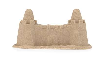 sand sculpture of castle isolated on a white background